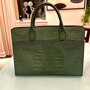 Emily Cho embossed green leather tote.